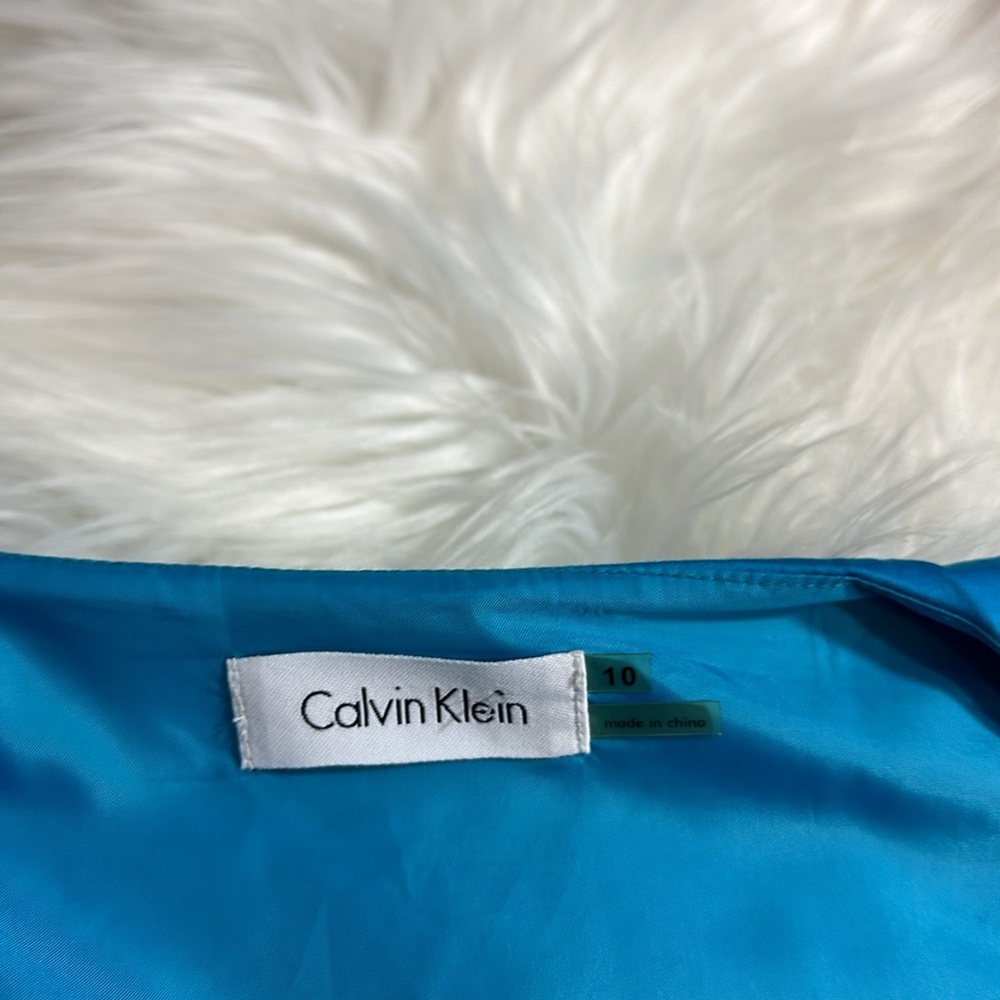 Calvin Klein Blue Cap Sleeve Tie Waist Midi Dress - Picture 3 of 4